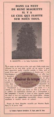 [RAPIN] DANS LA NUIT DE RENE MAGRITTE... - Propos de René Magritte recueillis par Maurice Rapin, le 5 janvier 1958 (La Tendance Populaire Surréaliste, Maurice Rapin, 1958)